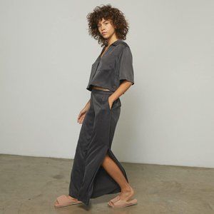 Lunya Gray Women's NWT gray silk high-rise pajama pant set